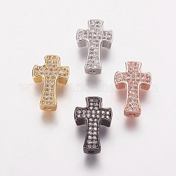 Perles de cubes zircone en laiton , croix, clair, couleur mixte, 14x9x3.5mm, Trou: 1mm