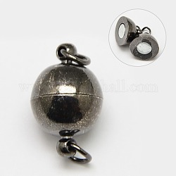 Messing-Magnetverschlüsse mit Schlaufen, mit offenen Biegeringen, Nickelfrei, Runde, Metallgrau, 14x8 mm, Bohrung: 2 mm