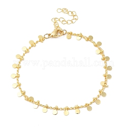 Bracelets de chaîne de breloques ronds plats en laiton pour les femmes, véritable 24k plaqué or, 6-7/8 pouce (17.5 cm)