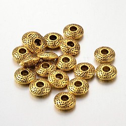 Séparateurs perles en alliage de style tibétain, sans plomb et sans cadmium, plat rond, Or antique, 8x3mm, Trou: 2.5mm