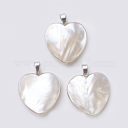 Ciondoli di guscio, con accessori in ottone, cuore, platino, 33~33.5x31x6~9mm, Foro: 4x7 mm