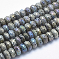 Electroplate Natural Labradorite Beads Strands, Faceted, Rondelle, 12x6~8mm, Hole: 1.2mm, about 55pcs/strand, 15.7 inch