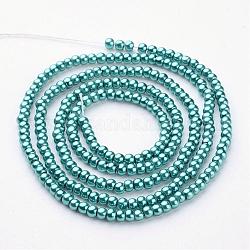 Glass Pearl Beads Strands, Pearlized, Round, Teal, 3~4mm, Hole: 1mm, about 190~200200pcs/strand, 25.59 inch(65cm)
