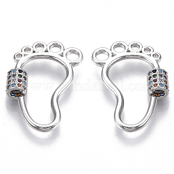 Brass Micro Pave Cubic Zirconia Screw Carabiner Lock Charms, for Necklaces Making, Baby Feet, Nickel Free, Platinum, Platinum, 27x18x2mm, Screw: 6x6.5mm