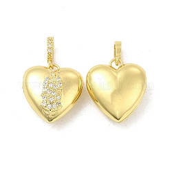 Pendenti con medaglione in ottone zirconi chiaro micro pavè, cuore con charms di gesù, oro chiaro, 20x21x7.5mm, Foro: 5.5x3 mm