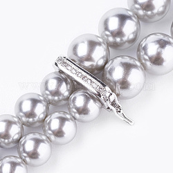 Muschel Perlen Lariat Halsketten, mit Strass-Twister-Verschlüssen aus Messing, Kristall, Platin Farbe, Grau, 46.1 Zoll (117 cm)
