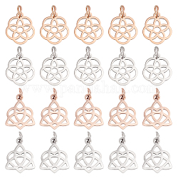 DICOSMETIC 24Pcs 2 Style 304 Stainless Steel Pendants, Flower, Rose Gold & Stainless Steel Color, 13~15x12~1~1.1mm, hole: 3mm, 12pcs/style