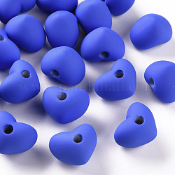 Acryl-Perlen, gummierten Stil, Hälfte gebohrt Perlen, Herz, königsblau, 14.5x18.5x13.5 mm, Bohrung: 3.5 mm