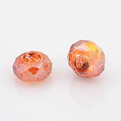 AB Color Plated Electroplate Glass Beads, Large Hole Rondelle Beads, Faceted, Dark Orange, 14x8mm, Hole: 6mm