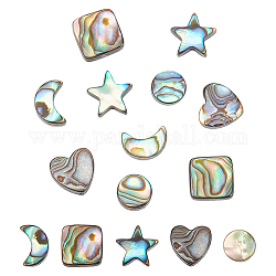 Nbeads, 10 Uds., 5 estilos, concha de abulón natural/juegos de cuentas de concha de paua, estrella y corazón y cuadrado, formas mixtas, 8.5~10x8.5~10.5x3.5mm, agujero: 0.8~1 mm, 2 piezas / style