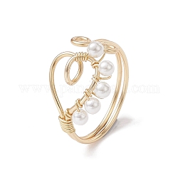 Anello aperto con perle d'acqua dolce coltivate naturali avvolte in filo di rame, anello da dito con polsino a cuore da donna, oro chiaro, 2~14.5mm, diametro interno: 19mm