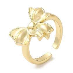 Polsini aperti in ottone, anello bowknot da donna, vero placcato oro 18k, 3mm, diametro interno: 18mm