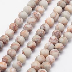Brins de perles de netstone rouge naturel, mat, ronde, 7.5~8mm, Trou: 1mm, Environ 54 pcs/chapelet, 15.3 pouce (39 cm)