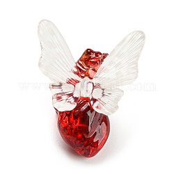 Прозрачные смоляные подвески, Подвески-бабочки в форме красных сердечек с позолоченными железными петлями, белые, 34.5x28x18.5 мм, отверстие : 1.8 мм