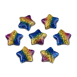 Rainbow Harzcabochons, mit Glitzerpulver, Stern, Farbig, 16x16x5 mm