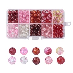 Perles de verre craquelé peintes à la bombe 10 couleurs, ronde, rouge, 8mm, Trou: 1.3~1.6mm, à propos 20pcs / couleur, 200 pcs / boîte