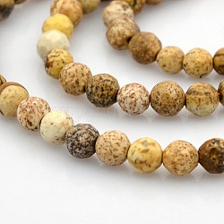 Faceted Natural Picture Jasper Round Beads Strands, 4mm, Hole: 1mm, about 87pcs/strand, 15.3 inch