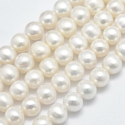Brins de perles de culture d'eau douce naturelles, ronde, beige, 7~8mm, Trou: 0.8mm, Environ 60 pcs/chapelet, 15.7 pouce (40 cm)