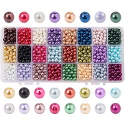 Umweltfreundliche runde Perlen aus gefärbtem Glasperlen, Mischfarbe, 6 mm, Bohrung: 1 mm, über 70pcs / Fach, 1680 Stück / Karton