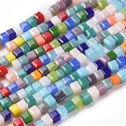 Fili di perline giada di vetro imitato, cubo, colore misto, 2~3x2~3x2~3mm, Foro: 0.7 mm, circa 193pcs/filo, 17.91 pollice (45.5 cm) di lunghezza