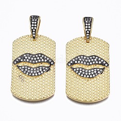Brass Micro Pave Clear Cubic Zirconia Pendants, Nickel free, Rectangle with Lip, Real 16K Gold Plated, 33x20.5x3mm, Hole: 5x10mm