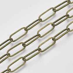 Chaînes de trombones en fer non soudées, Ovale Plat, chaînes de câble allongées étirées, avec bobine, bronze antique, 16x7x1.6mm, environ 82.02 pied (25 m)/rouleau