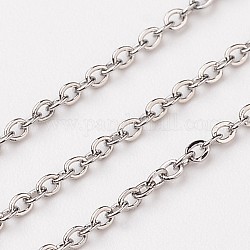 304 Stainless Steel Cable Chains, Soldered, Flat Oval, Stainless Steel Color, 2x1.5x0.4mm