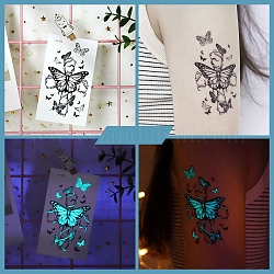 Tatuajes luminosos de body art pegatinas, pegatinas de papel de tatuajes temporales removibles, brillan en la oscuridad, mariposa, 10.5x6 cm
