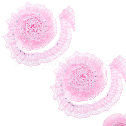 Borde de encaje de poliéster, cinta plisada, con paillette, color de rosa caliente, 2 pulgada (50 mm), 5 yarda / tarjeta