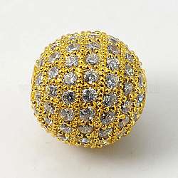 Cubic Zirconia Beads, with Brass Findings, Round, Golden, 8mm, Hole: 1mm