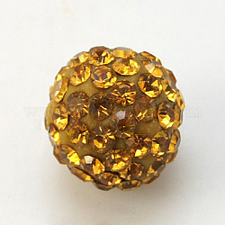 Pave bolas de discoteca, Abalorios de Diamante de imitación de arcilla polímero, Grado A, redondo, topacio, 10mm, agujero: 1.0~1.2 mm