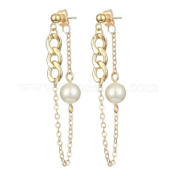 Boucles d'oreilles à pampilles en laiton, Boucles d'oreilles pendantes en perles naturelles avec 304 épingle en acier inoxydable, or, 57x8mm