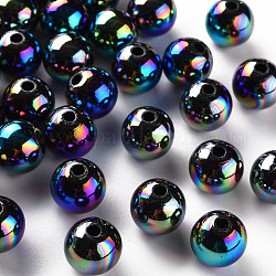 Perline acrilico opaco, ab colore placcato, tondo, nero, 12x11mm, Foro: 2.5 mm, circa 566pcs/500g