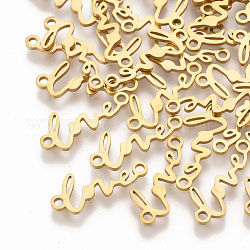 201 Stainless Steel Links connectors, Laser Cut Links, Word Love, Golden, 8x19x1mm, Hole: 1.6mm