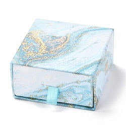 Caja de cajón de papel cuadrada, con esponja negra y cuerda de poliéster, patrón de mármol, para pulsera y anillos, luz azul cielo, 7.5x7.7x4 cm