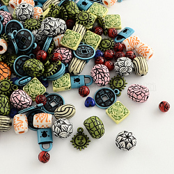 Perles acryliques de style antiques mixtes / pendentifs, couleur mixte, 7~25x7~20x4~13mm, Trou: 1~4mm