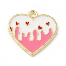 Colgantes de esmalte de aleación, charms del corazón, la luz de oro, rosa perla, 19.5x19.5x1.5mm, agujero: 1.8 mm