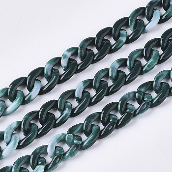 Acrylic Handmade Curb Chains, Imitation Gemstone Style, Dark Slate Gray, 14x10x3mm, about about 39.37 inch(1m)/strand