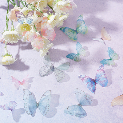 SUNNYCLUE 1 Box 180pcs 9 Style Butterfly Earring Charms Butterfly Wings Charms Organza Butterflies Bulk Spring Fabric Butterfly