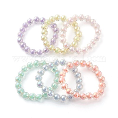 Transparent Acrylic Beads Stretch Bracelet for Kids, Bead in Bead, Round,  Mixed Color, 3/8 inch(0.95cm), Inner Diameter: 1-3/4 inch(4.5cm)