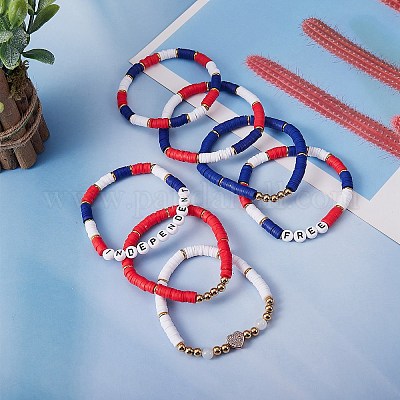 Blue + Red and White Polymer Clay Bracelet