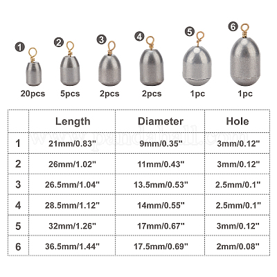 SUPERFINDINGS 31Pcs Zinc Alloy Bullet Weights Sinker, Fishing Weights  Sinkers, for Fishing, Gunmetal, 21x9mm, Hole: 3mm