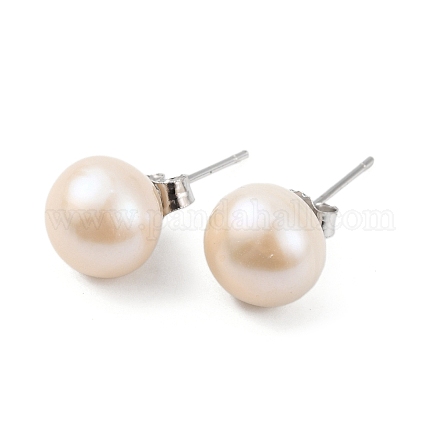 Orecchini a bottone con perle rotonde di perle naturali EJEW-E298-01F-02P-1