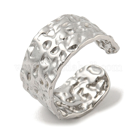 304 Stainless Steel Textured Open Cuff Ring RJEW-C067-05P-1