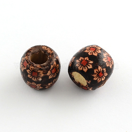 Barrel Printed Natural Wood Large Hole Beads WOOD-R243-16mm-A02-1