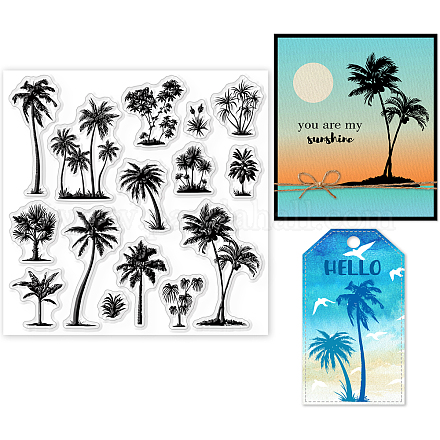 GLOBLELAND Coconut Tree Clear Stamps for DIY Scrapbooking Decor Tropical Tree Silhouette Transparent Silicone Stamps for Making Cards Photo Album Decor DIY-WH0372-0008-1