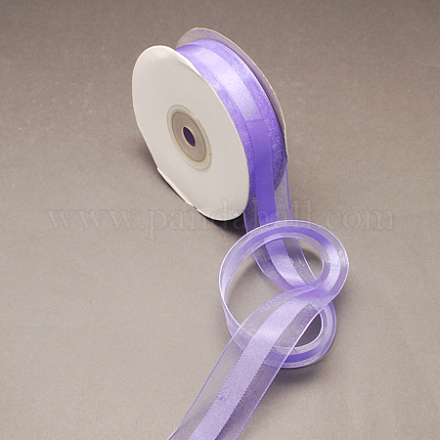 ツートンカラーのオーガンジーリボン  紫色のメディア  5/8インチ（15~16mm）  25ヤード/ロール ORIB-R019-15mm-8-1