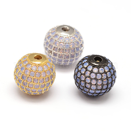Perles rondes en laiton avec zircone cubique de micro pave ZIRC-E010-17-1