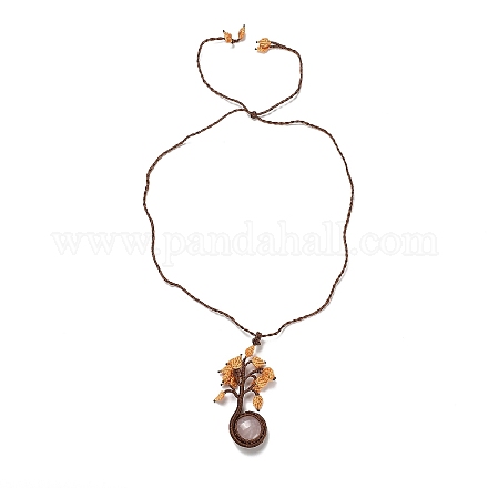Halskette mit Lebensbaum-Anhänger aus natürlichem Rosenquarz NJEW-K258-04E-1