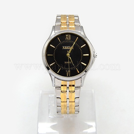 ファッショナブルなクラシックメンズツートン合金クォーツ腕時計  ステンレス製の時計バンドに  ステンレス製のカラー＆ゴールデン  75mm WACH-M088-03-1